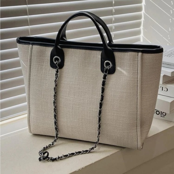 Bags White Black Tweed With Chain Strap 2way Top Handle Bag